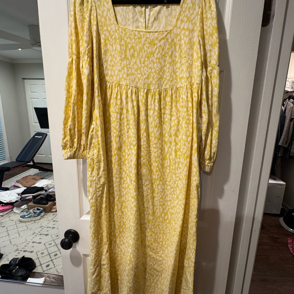 Who What Wear Yellow Smocked Sundress with Bishop Sleeves